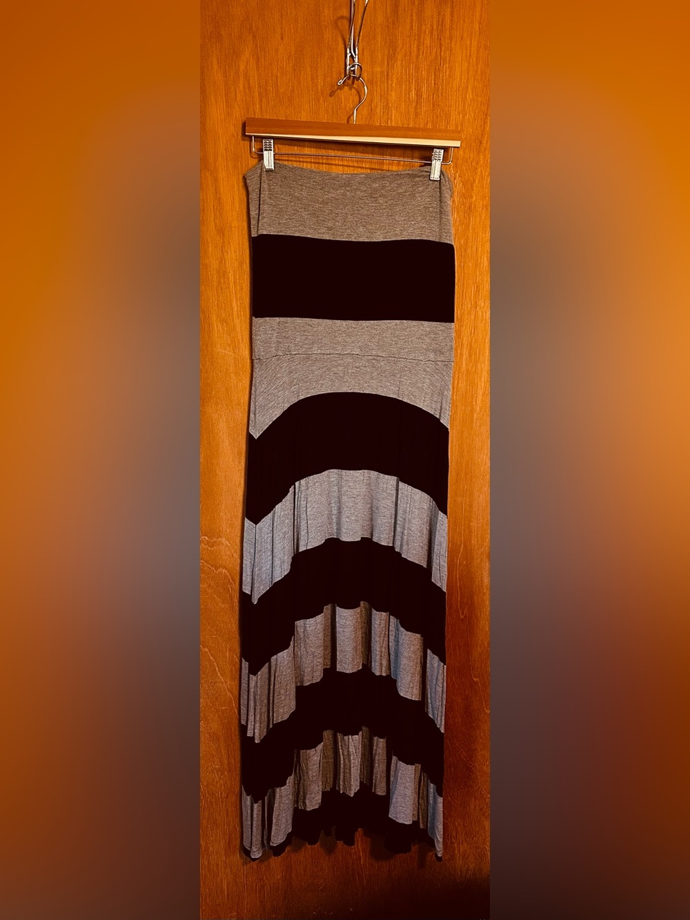 GAP Black and Gray Horizontal Stripe Maxi Skirt